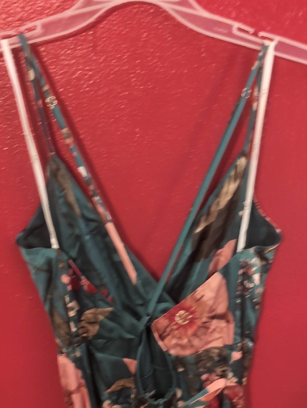 Lulu's Teal Floral Wrap-Front Maxi Dress with Pink & Red Blooms - Picture 4 of 6